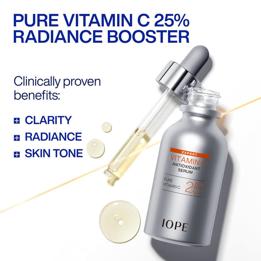 IOPE Expert Vitamin C 25% Antioxidant Serum - 25% Pure Vitamin C Face Serum - Visibly Evens Skin Tone, Enhances Radiance, and Smooths Texture β 5 Antioxidants and PHA - 0.77 fl. oz.
