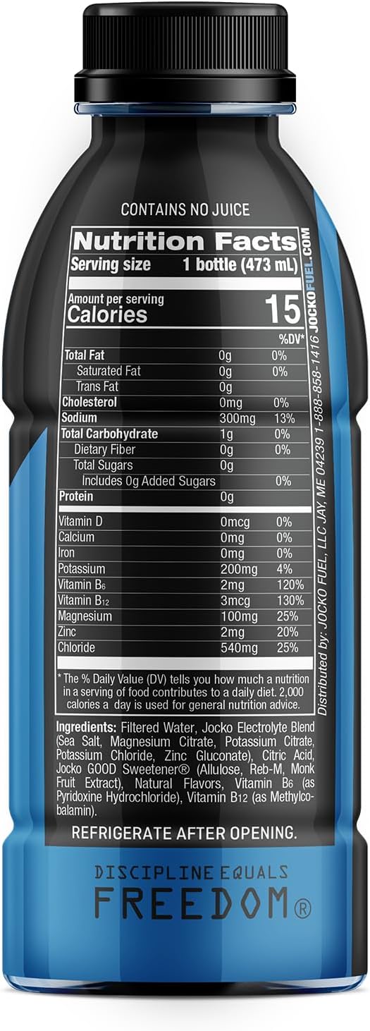 Jocko Fuel Hydrate Electrolytes Drink, Blue Raspberry, 16 oz | 12 Pack
