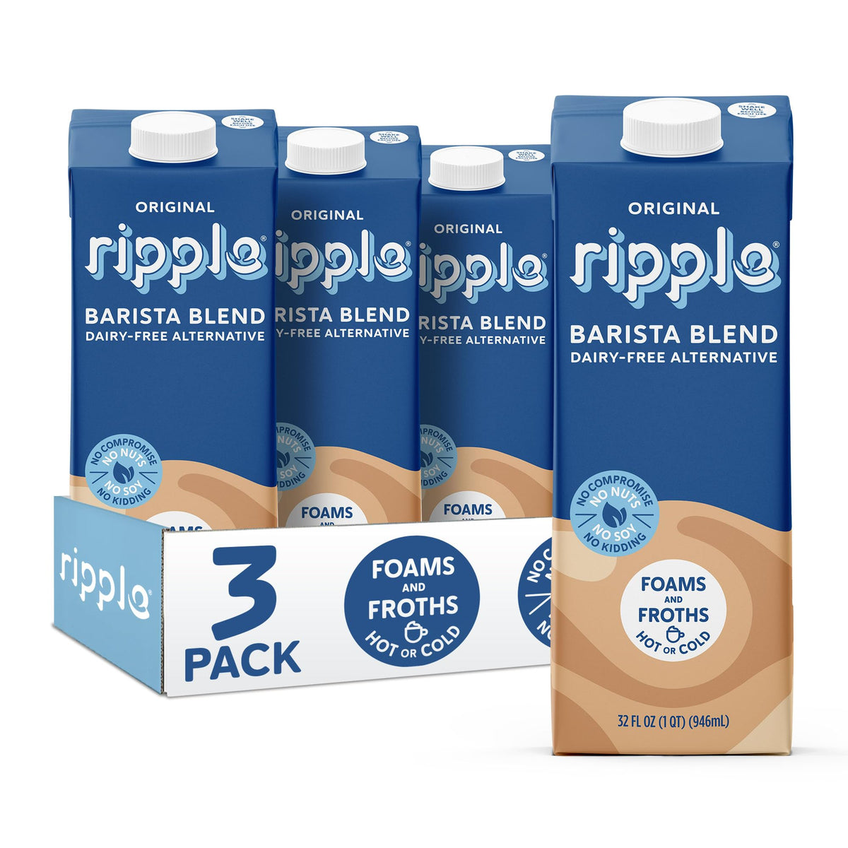 Ripple Kids Original Plant-Based Milk, 32 Fl Oz Cartons (Pack of 6)