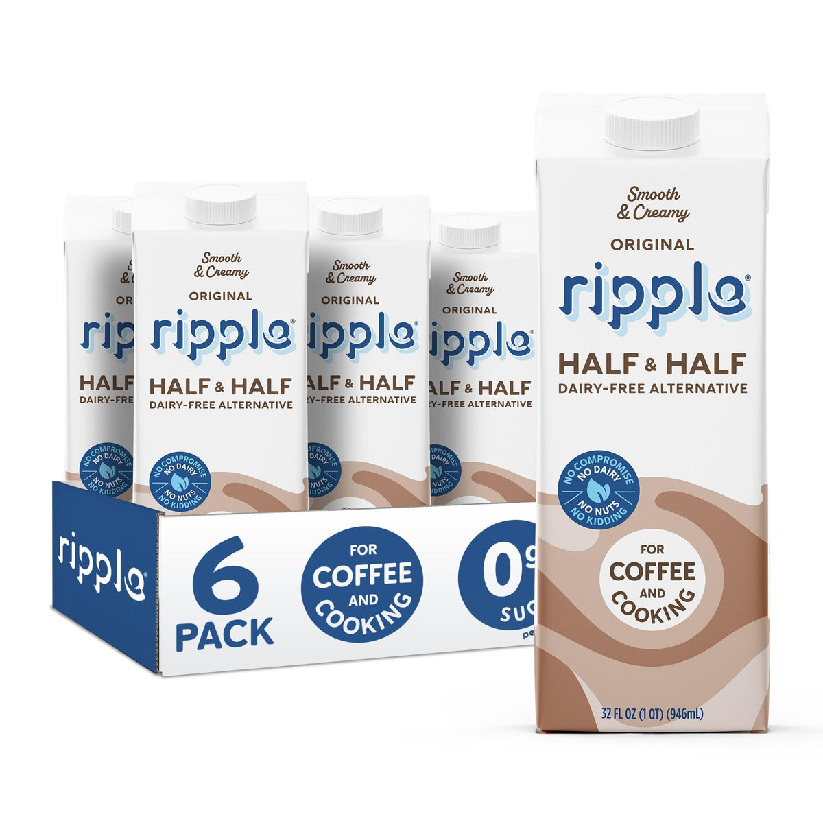 Ripple Kids Original Plant-Based Milk, 32 Fl Oz Cartons (Pack of 6)