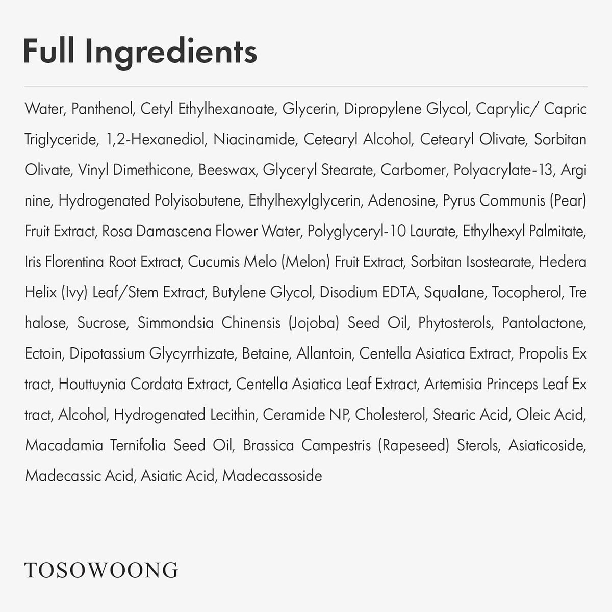 TOSOWOONG Dexpanthenol Cream, 170,000ppm B5 Panthenol, Madecassoside, Centella Asiatica for Skin Barrier Repair, Facial Moisturizer, Soothing, Hydrating, Korean Skincare, 60ml, 2.02 fl. oz.