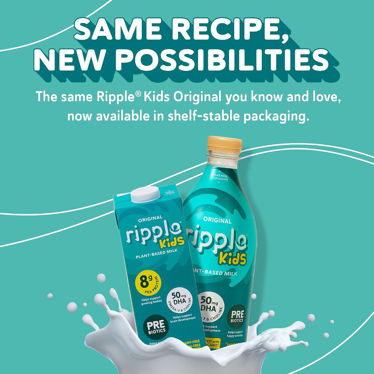 Ripple Kids Original Plant-Based Milk, 32 Fl Oz Cartons (Pack of 6)