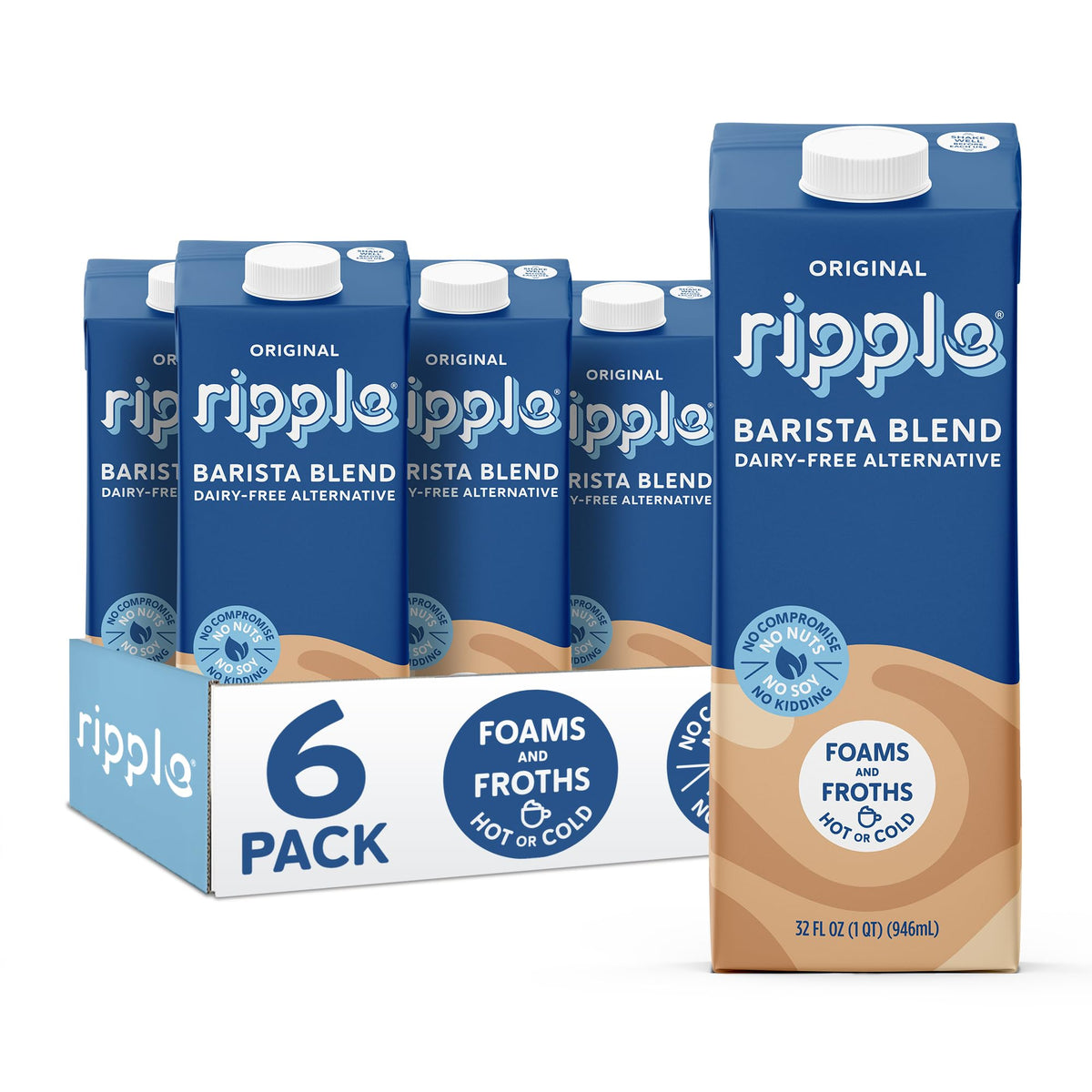 Ripple Kids Original Plant-Based Milk, 32 Fl Oz Cartons (Pack of 6)