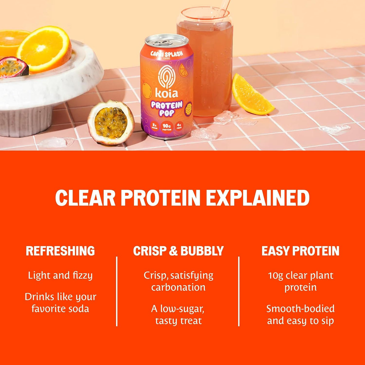 Koia Protein Pop, Clear, Plant-Based Protein, Capri Splash