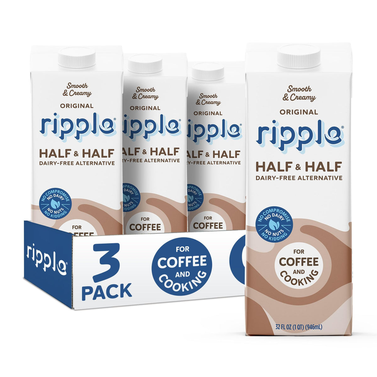 Ripple Kids Original Plant-Based Milk, 32 Fl Oz Cartons (Pack of 6)