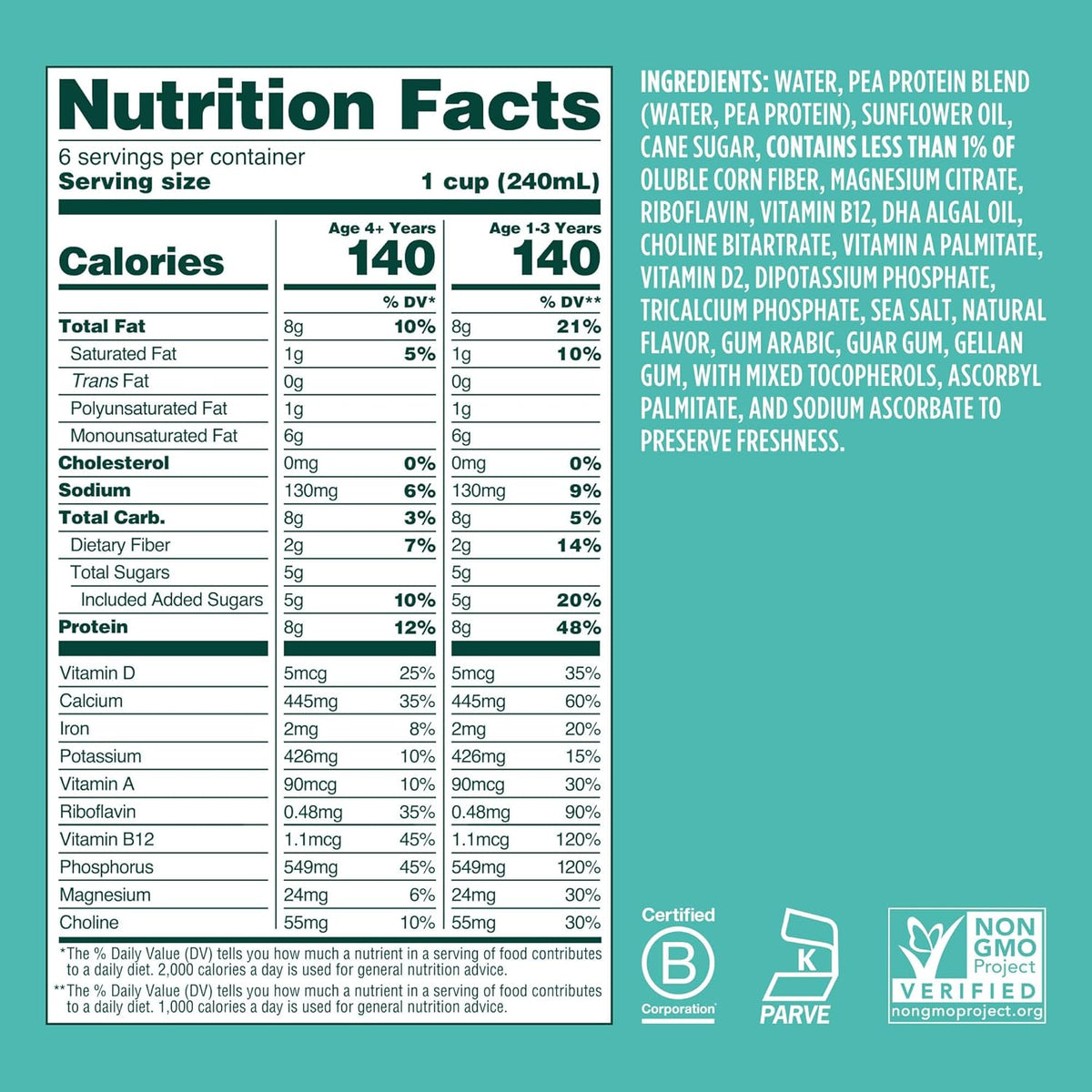 Ripple Kids Original Plant-Based Milk, 32 Fl Oz Cartons (Pack of 6)