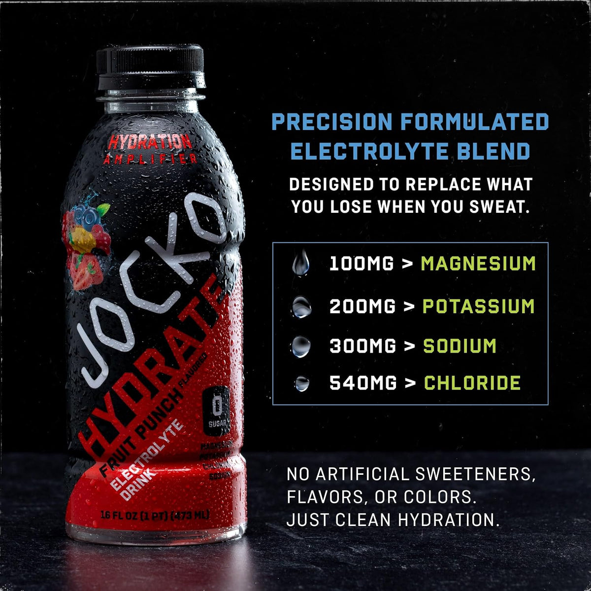 Jocko Fuel Hydrate Electrolytes Drink, Blue Raspberry, 16 oz | 12 Pack