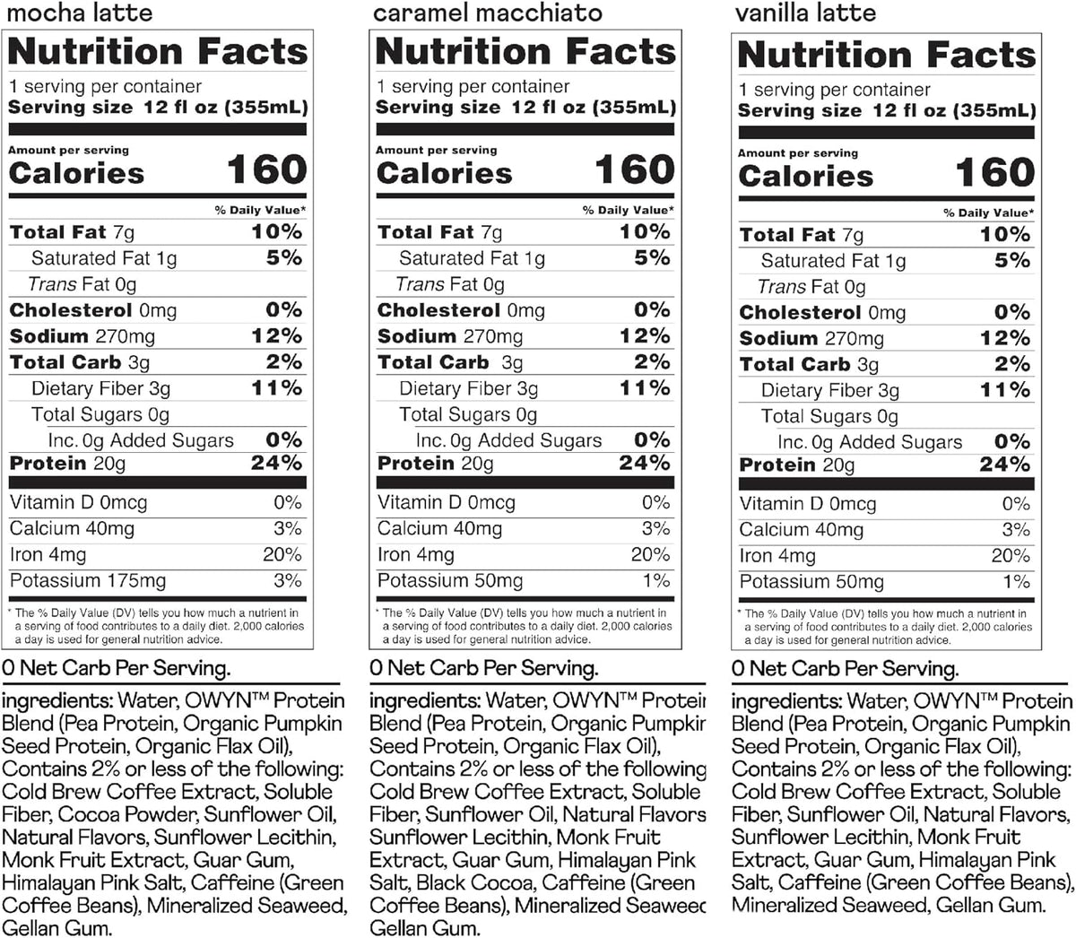OWYN Only What You Need Double Shot 20g Protein Shake, Variety Pack, 12 Ct
