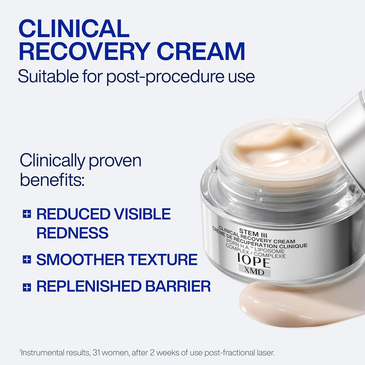 IOPE XMD Stem III Clinical Recovery Cream - Facial Moisturizer -Suitable Post Procedure - Reduces Redness, Smooths Texture, and Repairs Skin Barrier - With PDRN and Hyaluronic Acid - 1.69 fl. oz.
